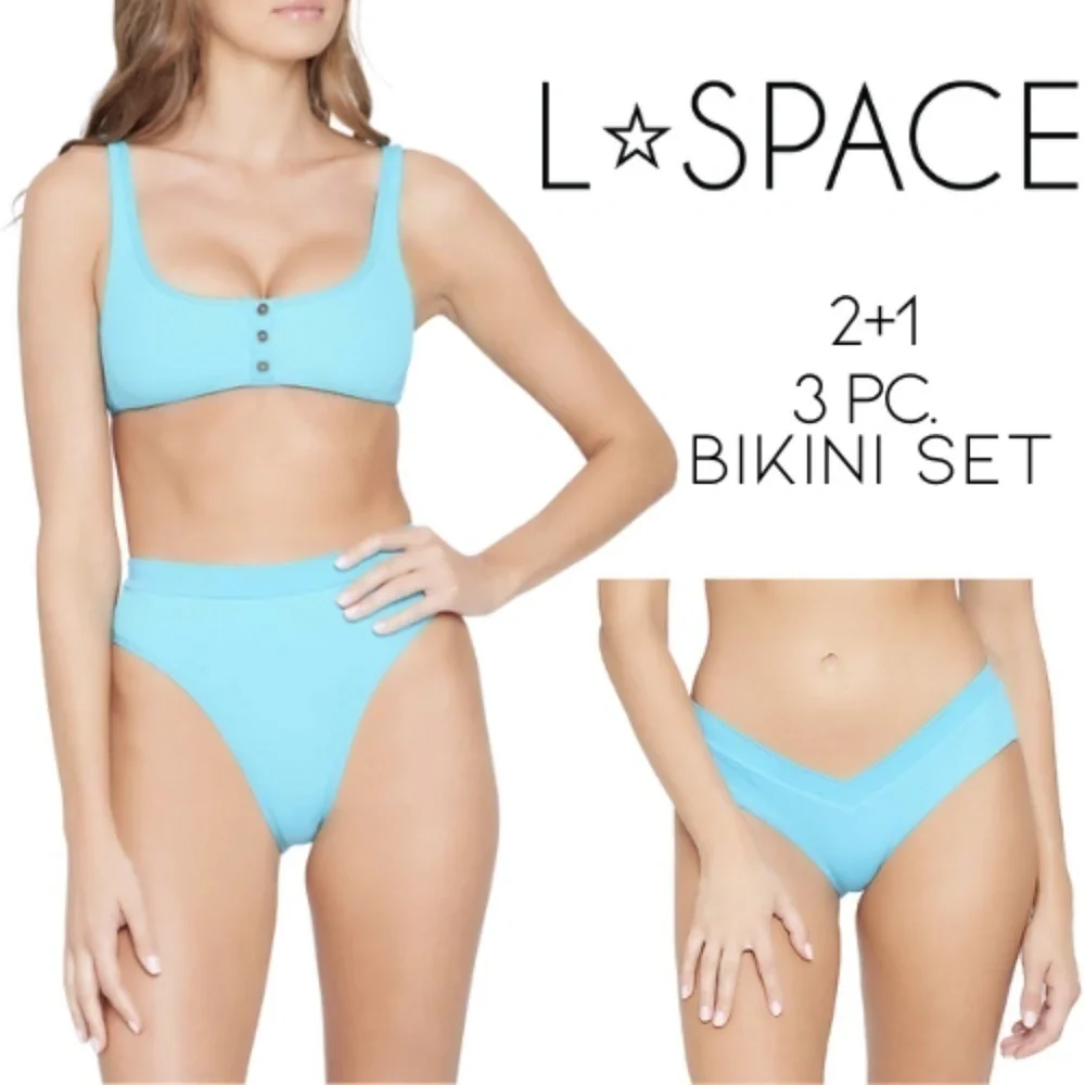 NWT L*Space Robbie Top + Frenchi Bitsy Bottom + Pratt Bottom 3 Pc. Bikin…